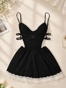 2pcs/Set Women's Sexy Maid Lingerie Costume, Includes Dress And Apron - Black - View 7