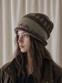 Cute Mushroom Jacquard Beanie Hat, Autumn/Winter Slouchy Cap With Knitted, Fair Isle Knit Hat, Warm Woolen Hat - Fair Isle Style Rolled-edge Beanie - View 7
