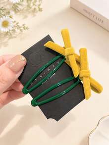 2pcs Girls Autumn/Winter Sweet Velvet Bow Side Fringe Hair Clips BB Snap Clips Suitable For Daily Matching - Multicolor - View 3