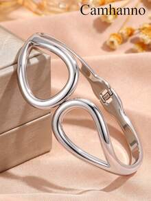Camhanno 1pc Women's Geometric Double Circle Spring Bracelet - Stainless Steel With 18K Gold Plated , Simple And Premium Everyday Accessory - Multicolor - View 3