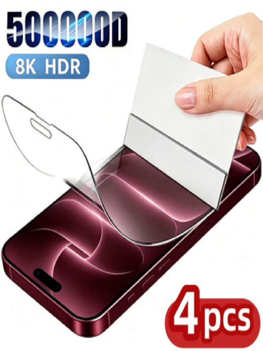 4pcs 8k High Definition Hydrogel Film Screen Protector Compatible With IPhone 18 Pro Max 18 Pro 17 16 15 14 13 12 11 16e Plus Mini Soft Screen Protector, Anti-Scratch, Anti-Fingerprint, Full Coverage, Bubble-Free - Clear - View 1