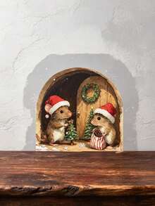 1pc Christmas Mouse Hole Wall Sticker - Cute Christmas Mouse Decoration With Mini Christmas Tree Pattern, Wooden Christmas Theme Mouse Semi-Circular Mouse Pattern Decorative Sticker, Realistic Mouse Hole Door Sticker, Removable Home Decor Sticker (Suitable For Cabinet Doors And Christmas Holiday Decoration), Christmas Baby Shower Party Decoration - Multicolor - View 2