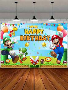 MASSDI Happy Birthday Party Backdrop, Bright Yellow Radiant‑Style Game Character Photo Background Cloth With Multi‑Character Prints, HD Vivid Color Printing, Wrinkle‑Resistant Polyester Fabric, Foldable, Reusable And Easy To Hang - Multiple Styles - View 9