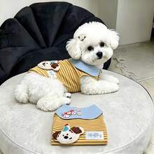 1pc Pet Dog/Cat Vest, Lightweight Spring/Autumn/Summer Striped Sleeveless Vest, Suitable For Teddy Poodle And Other Small Pet Clothing - Yellow - View 4