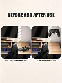 Wall-Mounted Controller & Headphone Holder With Anti-Slip Pad, No Drilling Required, Multi-Function Storage Rack For Gamepads, Hats, Bags, Suitable For Home Living Room Bedroom Bathroom Dorm Office, Desktop Storage Decor Accessories, Home Organization Essentials - Multicolor - View 6