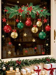24 Pcs/Sheet Christmas Wall Decals, Xmas Wall Stickers, Christmas Wall Stickers, Home Decoration Self-Adhesive Toilet Sticker, Suitable For Home Room Offices Supermarket Shop Window Glass Door, Xmas Winter Wonderland Frozen Party Home Decoration - A - View 1