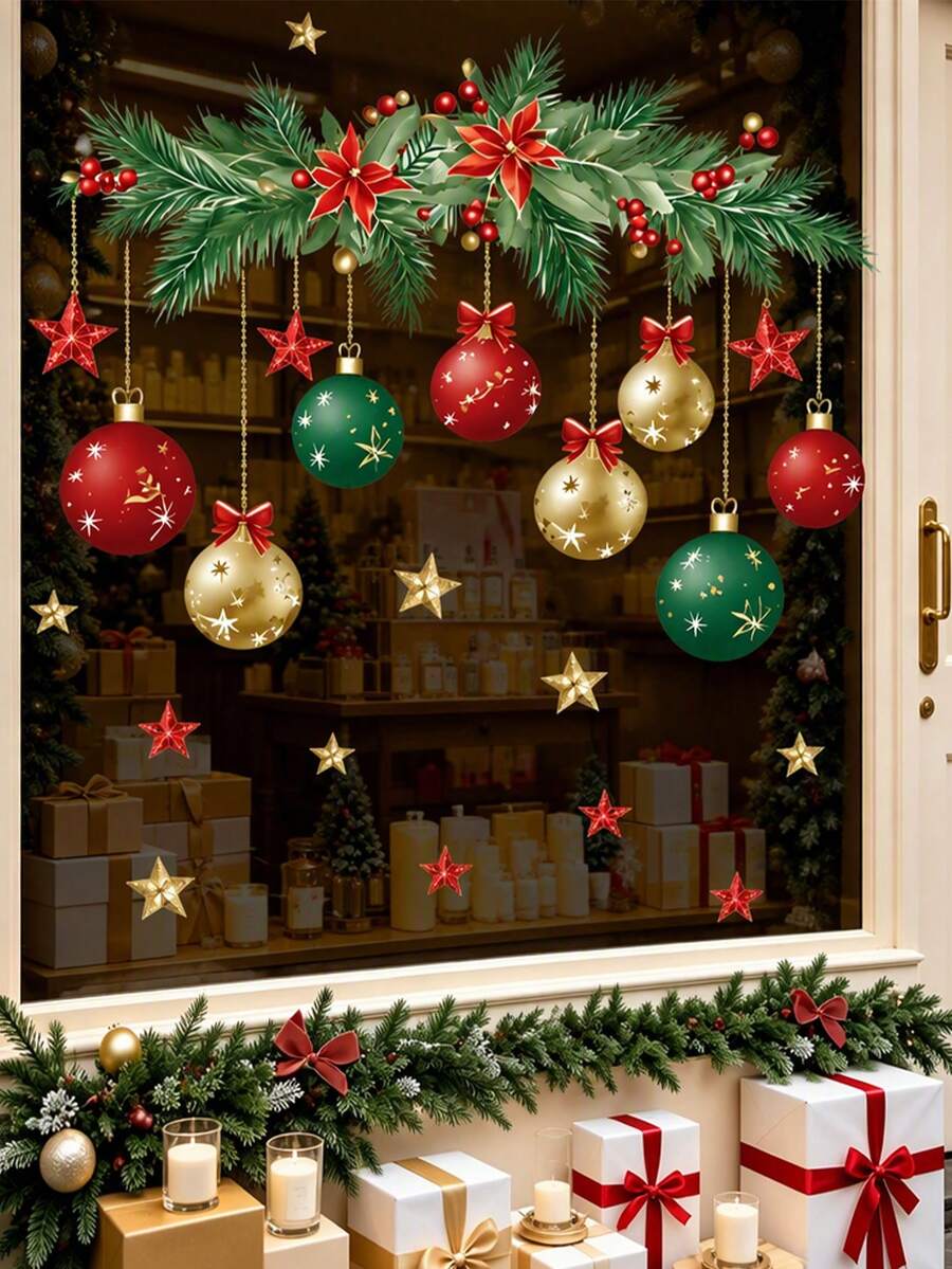 24 Pcs/Sheet Christmas Wall Decals, Xmas Wall Stickers, Christmas Wall Stickers, Home Decoration Self-Adhesive Toilet Sticker, Suitable For Home Room Offices Supermarket Shop Window Glass Door, Xmas Winter Wonderland Frozen Party Home Decoration - A - View 1