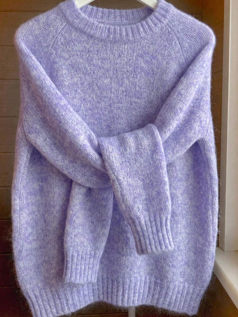 Women's Brushed Mohair Sweater - French Inspired Raglan Sleeve, Drop Shoulder Plush Knit For Fall Winter, Back To School, Halloween