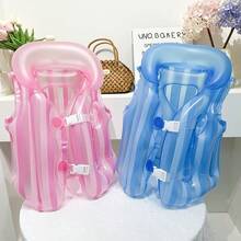 Rompi Renang Anak-Anak Tiup Motif Gradien Garis-Garis dengan Gesper Ganda Anti-Terbalik, Terbuat dari PVC Tebal, untuk Anak Laki-Laki dan Perempuan, Berat 15-55 Lbs - MultiWarna - View 6