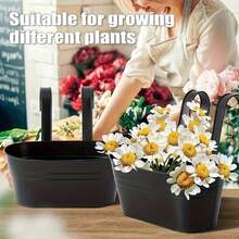 1/2/4 PacksMetal Hanging Flower Pots For Railing Fence, 11 Inch Large Plant Pots Hanging Flower Bucket Planters With Detachable Hook & Drainage Holes For Balcony Fence Garden Home Decor - Large - View 5