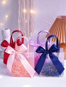 6pcs/Set Frosted Christmas Gift Bags For Parties – Reusable Tote Bags With Handles And Ribbon Bows; Suitable For Weddings, Baby Showers, And Holiday Gifts; Transparent Gift Bags - Multicolor - View 11