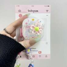 Cartoon Doodle Puppy 3D Flower Bluetooth Earphone Protective Case Compatible With AirPods 1/2/3/4/New 5th Gen Pro 1/2/3/4 All Models With Pendant - Clear - View 1