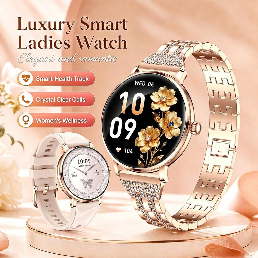 New Luxury Fashion Smart Watch For Women, 1.19-Inch AMOLED Full Touch Screen, 0.85cm Ultra-Thin Body, Customizable Watch Face, Women's Cycle Tracking, Bluetooth Calling, Camera Control, IPX8 Waterproof Swimming Watch, 100+ Sports Modes, Fitness Tracking, Perfect Gift For Friends
