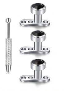 14G Dermal Set(With Tool):Anchor Tops &Base Hypoallergenic 316L Stainless Steel Dainty CZ Body Piercings Studs Punk Personalized Jewel Daily Gifts - Silver - View 12