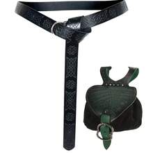 Medieval Viking Costume Accessories Set Pu Leather Embossing Waist Belt With Leaf-Shaped Drawstring Coin Purse Halloween Cosplay Props - A - View 10