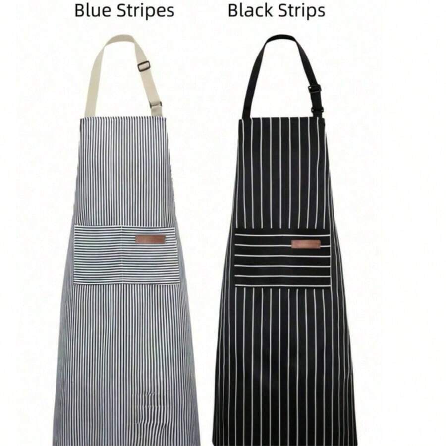 1pc Adjustable Bib Apron With 2 Pockets, Chef Cooking Kitchen Restaurant Apron, Unisex - Multicolor - View 1