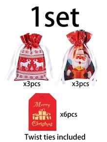 1 Set 32x24 Reusable Christmas Gift Bags With Foil Drawstring, Holiday Design, Suitable For Party Favors, Gifts And Decoration, Durable Plastic Material - Multicolor - View 14