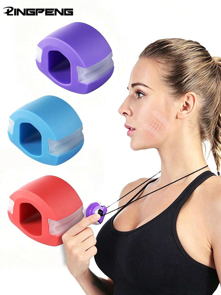 LINGPENG Silicone Jaw Exerciser, Portable Chewing Trainer With Braided Rope - Black - View 1
