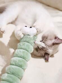 1pc Yellow Green Pink Big Eye Caterpillar Cat Toy - Faux Rabbit Fur Plush Cat Pillow, Soft Kitten Teething Toy, Interactive Cat Teaser Toy, Chewing Toy, Comforting Sleep Companion - Multicolor - View 4