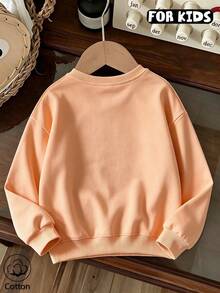 Girls Casual Long Sleeve Crew Neck Sweatshirt, Soft Tween Girl Daily Pullover Tops - Hami Melon Orange - View 2