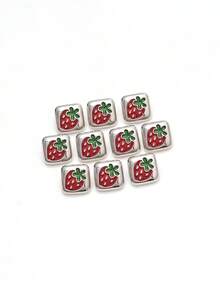 10pcs Square Enamel Strawberry Metal Hand Sew Buttons, Cute Fruit Decorative Sewing Buttons For Shirt Cardigan Dress Garment DIY Accessories - Multicolor - View 4