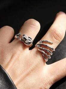 10/20pcs/Set Vintage Punk Gothic Style Unisex Rings, Big Eye Heart Shape Design, Holiday Party Gift, Friend Gift, Daily Wear Accessory - Open Retro Punk Ring - View 9