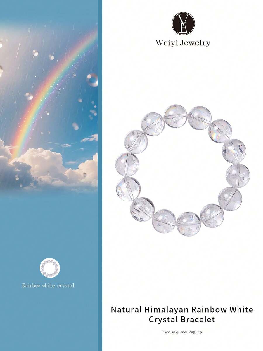 [VE]1pc Collectible Natural Himalayan White Crystal Rainbow Bracelet, Symbolizing Hope And Good Luck, Seeing Light Even In Low Moments. Suitable For Men And Women, Perfect For Work, Daily Wear, Commuting, Gifting, Natural Jewelry Color Random - 15mm - View 1