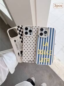3件裝波點印花皮革紋理 TPU 防震全包覆保護手機殼，適用於 Apple 11/12/13/14/15/16/17 Pro Max - 彩色 - 查看 4
