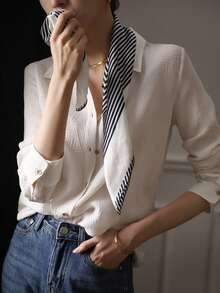 YUXIN Women's Textured White Shirt Long Sleeve Button Front Collar Loose Minimalist Top For Office Business Fall Daily Commute Wear Blouse - White - View 9