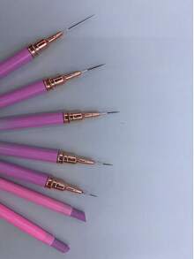 Shimmer Blue‑Pink Gradient Handle Nail Liner & Stone Cuticle Pusher Set, Ultra‑Fine Drawing Brush Manicure Tool For DIY Nail Art - Multicolor - View 3
