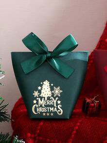 10pcs Christmas Gift Box Set, Gold Foil Christmas Tree And Snowflake Print, Red And Green Candy Box With Ribbon Bow, Holiday Party Gift, Christmas Decoration Packaging Supplies, Suitable For Children, Family And Friends, Elegant Christmas Tree Gift Wrapping - View 9