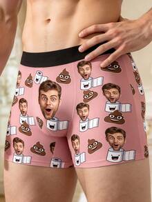 Custom Face Funny Poop Print Men's Underwear, Personalized Photo Boxers, Humorous Creative Gift For Him - Multicolor - View 8