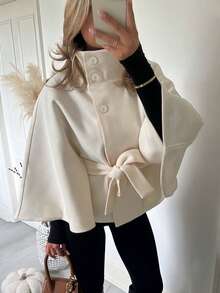 Women's Elegant Apricot Stand Collar Cape Coat, Short Jacket For Autumn/Winter - Apricot - View 2