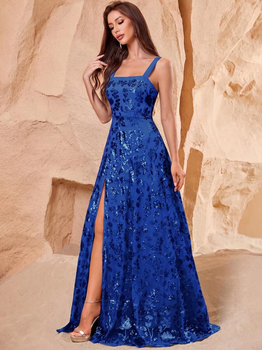 XUCTHHC 優雅派對亮片無袖高衩大腿晚禮服，正式舞會禮服，秋季