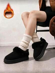 Women's Thermal Lined Thick Sole Soft Bottom Comfortable Casual Versatile Closed Back Fuzzy Slippers Winter New Style - Black - View 2