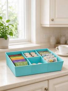 1 pieza Caja para bolsas de té de 6 compartimentos, contenedor de almacenamiento dividido multifuncional para cápsulas de café y bolsas de té, organizador de exhibición de escritorio para la sala de estar, opción de regalo exquisita, caja de almacenamiento para encimera del hogar - Multicolor - Ver 4