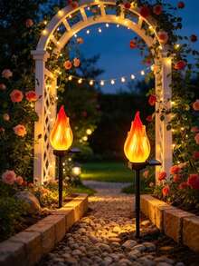 1PC / 4‑Pack Solar Flame Stake Light, LED Flickering Simulation Lawn Lamp, Waterproof Outdoor Landscape Decor Light For Garden, Yard, Pathway, Patio, Camping Ambient Lighting - Multicolor - View 3