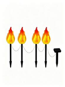 1PC / 4‑Pack Solar Flame Stake Light, LED Flickering Simulation Lawn Lamp, Waterproof Outdoor Landscape Decor Light For Garden, Yard, Pathway, Patio, Camping Ambient Lighting - Multicolor - View 10
