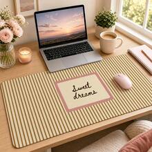 Sweet Dreams Pink Scalloped Note Stripe Extended Mouse Pad, Retro Cream And Brown Handwritten Quote Large Desk Mat, Anti-Slip Smooth Cloth & Natural Rubber For Bedroom Office Gaming Desk, 3 Sizes Available - View 2
