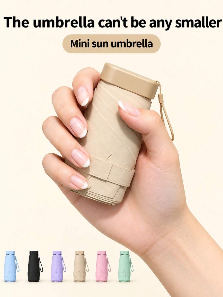 60% Off Mini Folding Umbrella, Windproof Sun Protection Beach Umbrella With Protective Case, Compact And Portable, Lightweight Design, Suitable For Travel, Hiking And Daily Use, Holiday Birthday Gift, Travel Sun Umbrella - Multicolor - View 1