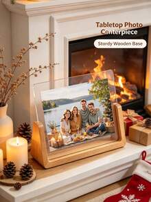 Custom Acrylic Photo Frame, Personalized Wooden Base Calendar Stand U-Shaped Postcard Desktop Wooden Base, Suitable For Anniversary, Birthday, Christmas, Modern Minimalist Office Desktop Decor, Multi-Purpose Photo Display, 2D Flat - Multicolor - View 1
