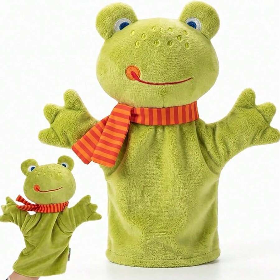 1Pc Cute Green Frog Hand Puppet Plush Toy Kindergarten Puppet Show Prop Storytelling Role Play Interactive Teaching Aid Soft Short Plush Movable Hands Christmas Birthday Gift Random Style - Multicolor - View 1