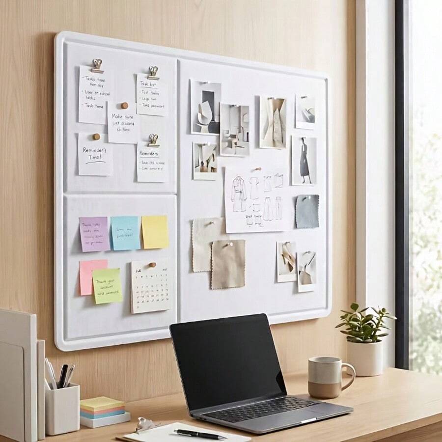 1pc 3-Section Felt Board/Memo Board/3-Compartment Partition Storage Message Board, Suitable For Hanging On School, Home And Room Walls, Used For Photo Display, Office Reminder Messages, Multi-Functional Display Board - Multicolor - View 1