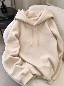 Solid Color Blank Loose Sweatshirt, Versatile Layering Daily All-Match Top Fall Casual - Apricot - View 2