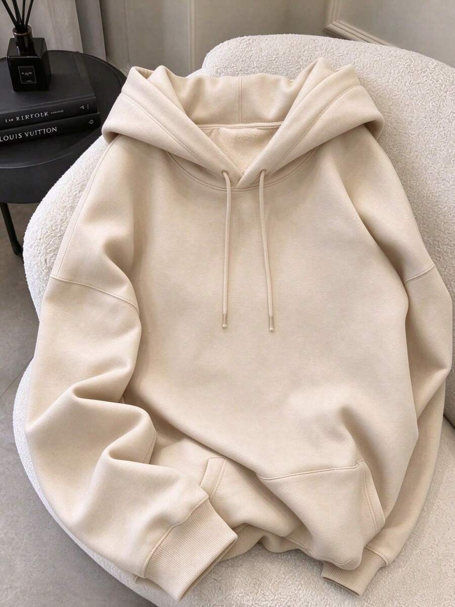 Solid Color Blank Loose Sweatshirt, Versatile Layering Daily All-Match Top Fall Casual