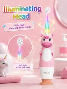 YUNCHI Children's Electric Toothbrush With 2-Minute Timer And 4 Replacement Brush Heads, Rainbow LED Lights Make Brushing Fun, AAA Battery Powered - Multicolor - View 3