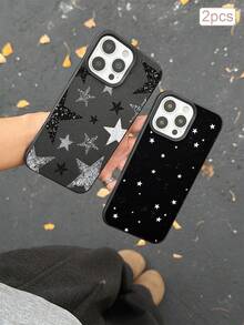 2件裝創意全螢幕星星與波點圖案彩繪眼睛防摔手機殼，適用於 Apple XS/XS Max/XR/11/12/13/14/14 Plus/15/15 Plus/16/16 Plus/17/17 Pro 及其他機型保護殼，拍攝時光線可能導致輕微色差 - 彩色 - 查看 4