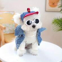 5pcs Pet Hat Dog Fashion Fashion Glasses Baseball Cap - Red Brim White Sun Protection Hat, Suitable For Teddy Bear And Small Dogs - Multicolor - View 1