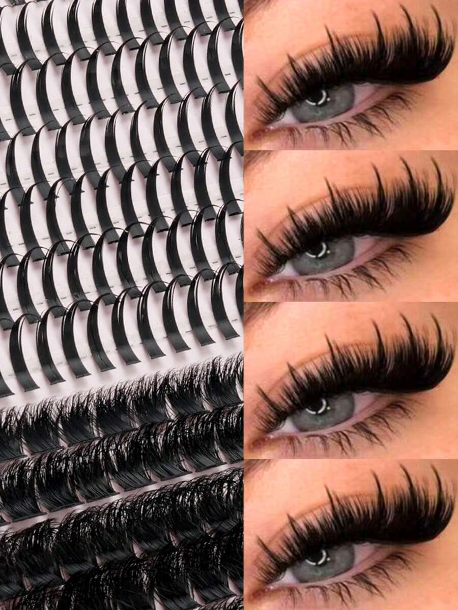 312pcs Upper & Lower Eyelash Clusters, Mixed Spiky DIY False Eyelashes, Thin & Fluffy Lash Clusters, Mixed Length Voluminous Lash Extensions, Lightweight Natural Look, Suitable For Daily, Party, Date, Christmas, Holiday Makeup - D - View 1