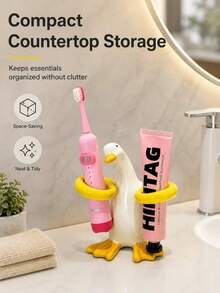 1pc Charming "Hug Duck" Ceramic Toothbrush Holder, Both Toothbrush Storage Rack And Bathroom Countertop Organizer; Its Unique Duck Design Combines Fashion And Functionality, Making It A Versatile And Elegant Accessory For Your Bathroom Vanity. - Multicolor - View 9